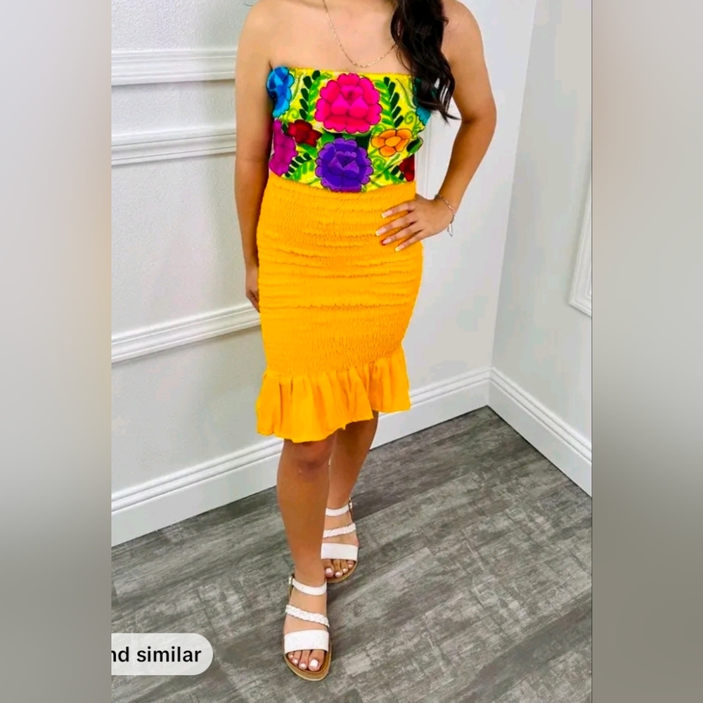 Vibrant Mexican Embroidered Yellow Dress